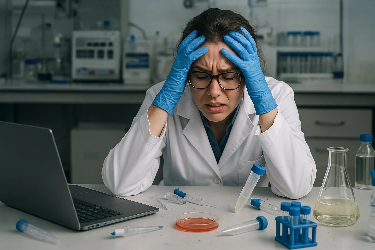 Frustrated researcher in lab
